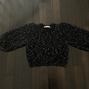 Zara Black White & Gold Cropped Sweater | Balloon Sleeves | S